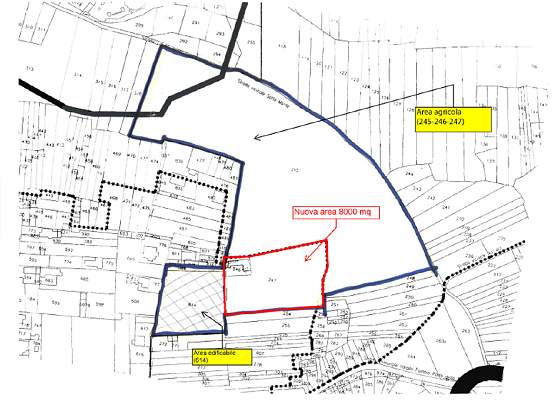 Slide10-nuova lott.jpg - Site map for the planned Maharishi Peace Colony near Milan, Italy shows the additional land which will make possible 24 additional homes, as well as a Maharishi Peace Palace and a Maharishi Ayur-Veda natural health care clinic.